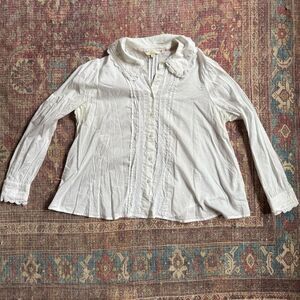 Boden Broderie women’s 14 White Long Sleeve Blouse with Lace eyelet trim